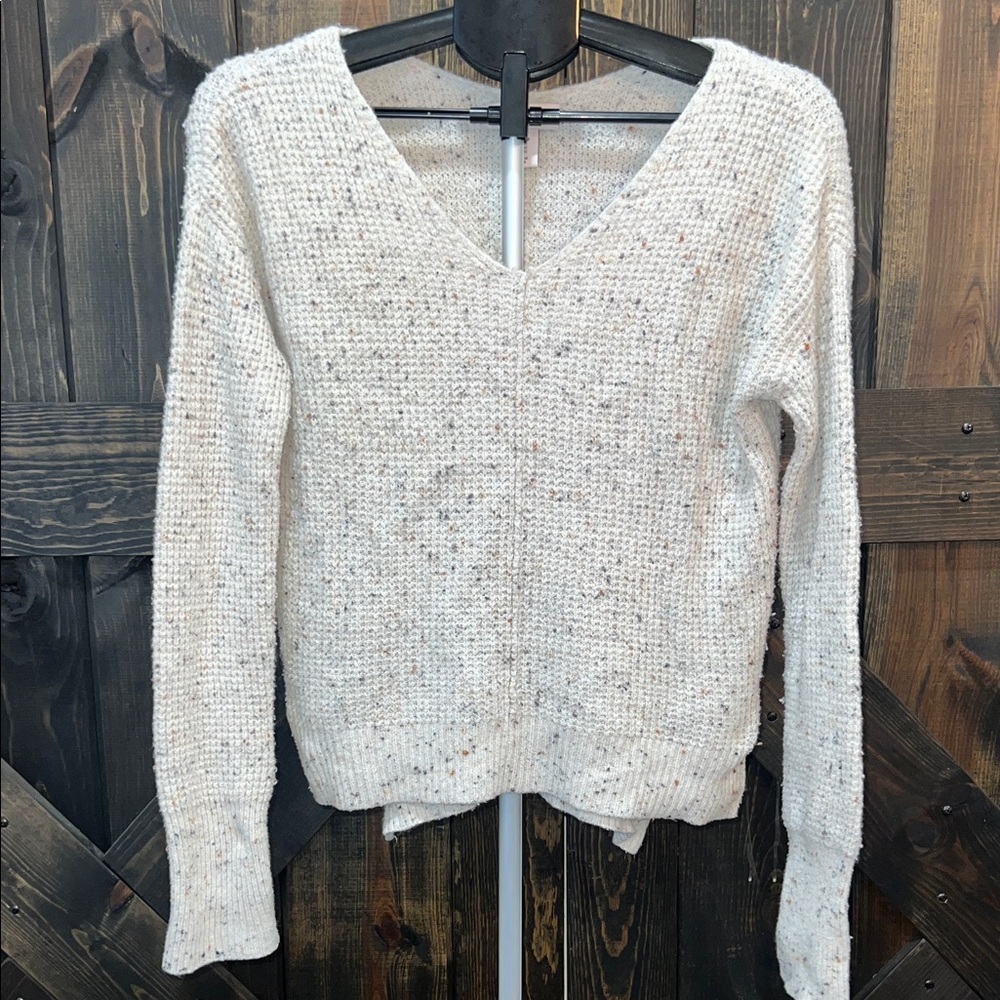 If It Were Me Cream Confetti Oversized Waffle Knit Sweater XS Crop Chunky Knit